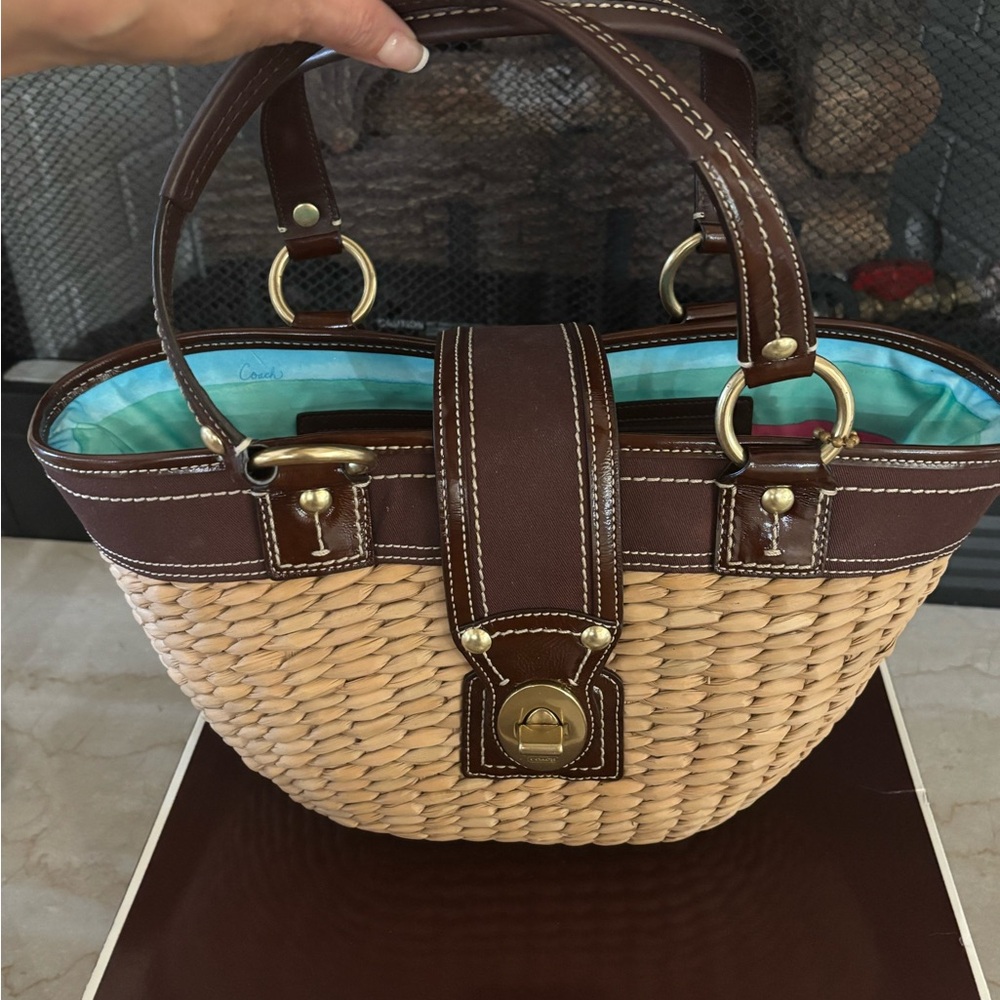 Coach Brown and Tan Woven Tote - Picture 7 of 10